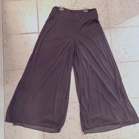 S. Levine Pants - S. Levine Gray & Silver Sparkle Wide Legged Stretch Pants-Loose Fit-Size Large